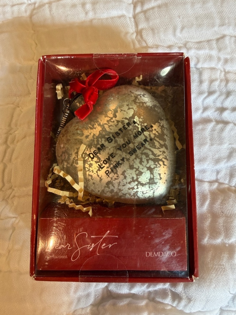 Demdaco Silver Heart Ornament with Red Bow